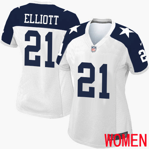 Women Dallas Cowboys Limited White Ezekiel Elliott Alternate 21 Throwback NFL Jersey